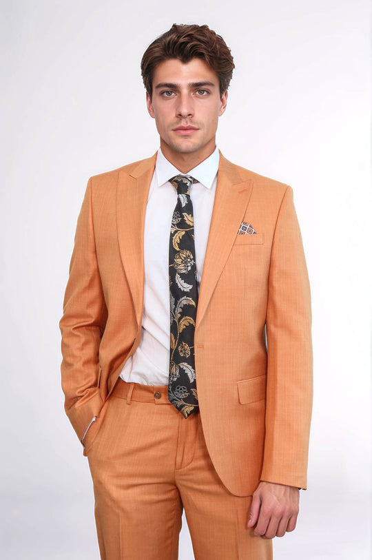 Abito da uomo giallo senape a due pezzi slim fit con bottone singolo - Wessi