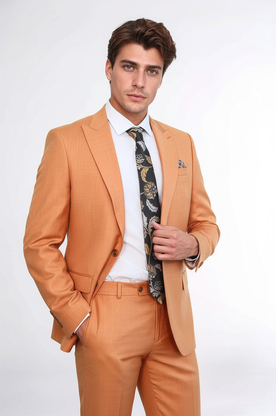 Мужской костюм из двух предметов приталенного кроя с одной пуговицей горчично-желтого цвета - Wessi