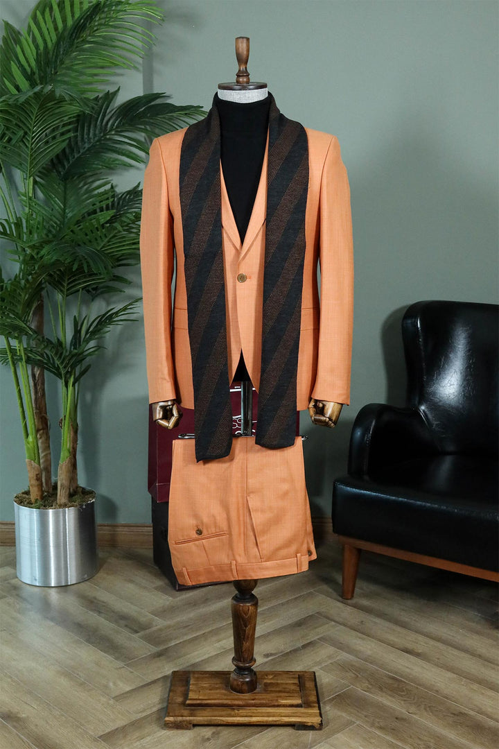 Completo Slim Fit Pesca con Sciarpa a Righe e Black Maglieria - Look Professionale da Ufficio