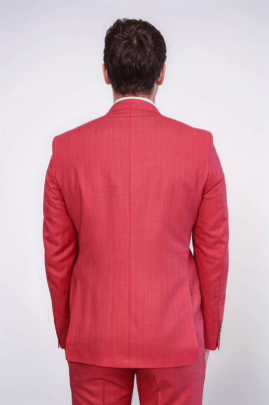 Two Piece Slim Fit Single Button Coral Red Men Suit - Wessi