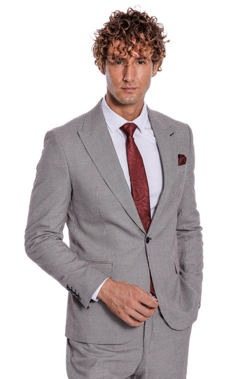 Two Piece Patterned Grey Men Suit - Wessi