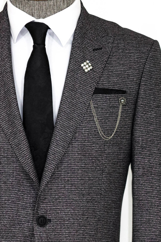 بدلة رجالية رمادية بقصة ضيقة منقوشة قطعتين - ويسي