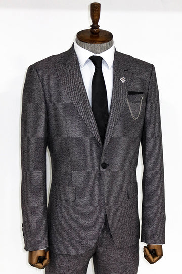 بدلة رجالية رمادية بقصة ضيقة منقوشة قطعتين - ويسي