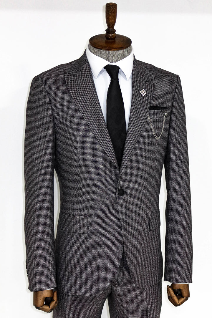 Traje de hombre gris slim fit de 2 piezas con estampado pata de gallo - Wessi