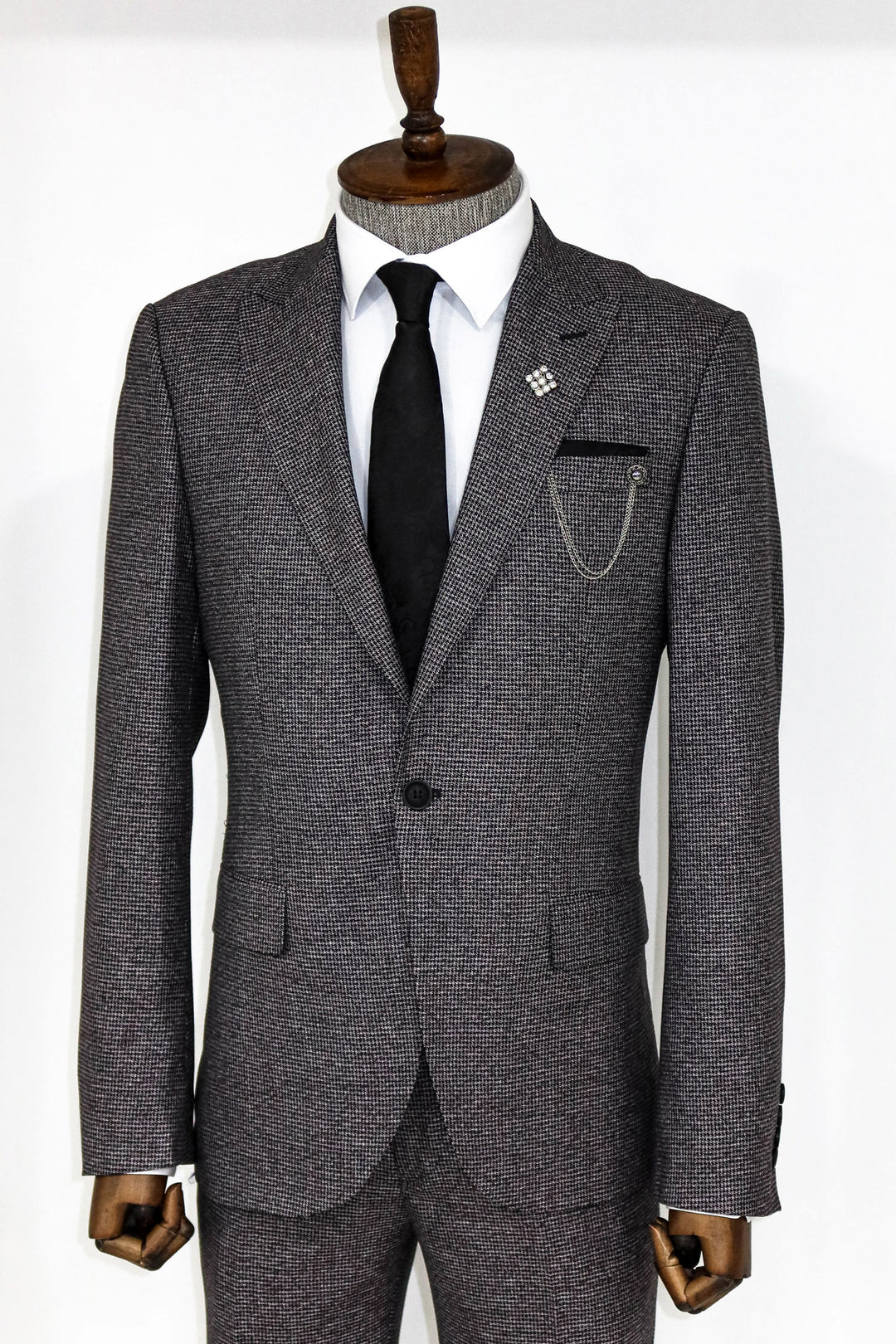 Traje de hombre gris slim fit de 2 piezas con estampado pata de gallo - Wessi