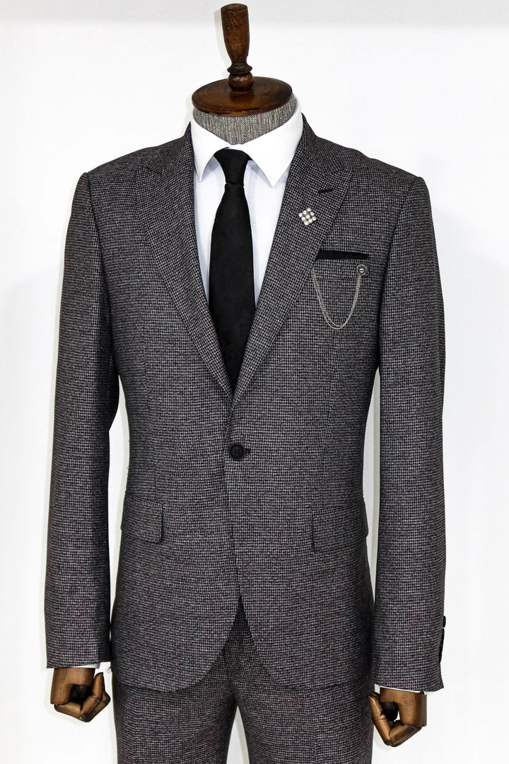 Traje de hombre gris slim fit de 2 piezas con estampado pata de gallo - Wessi