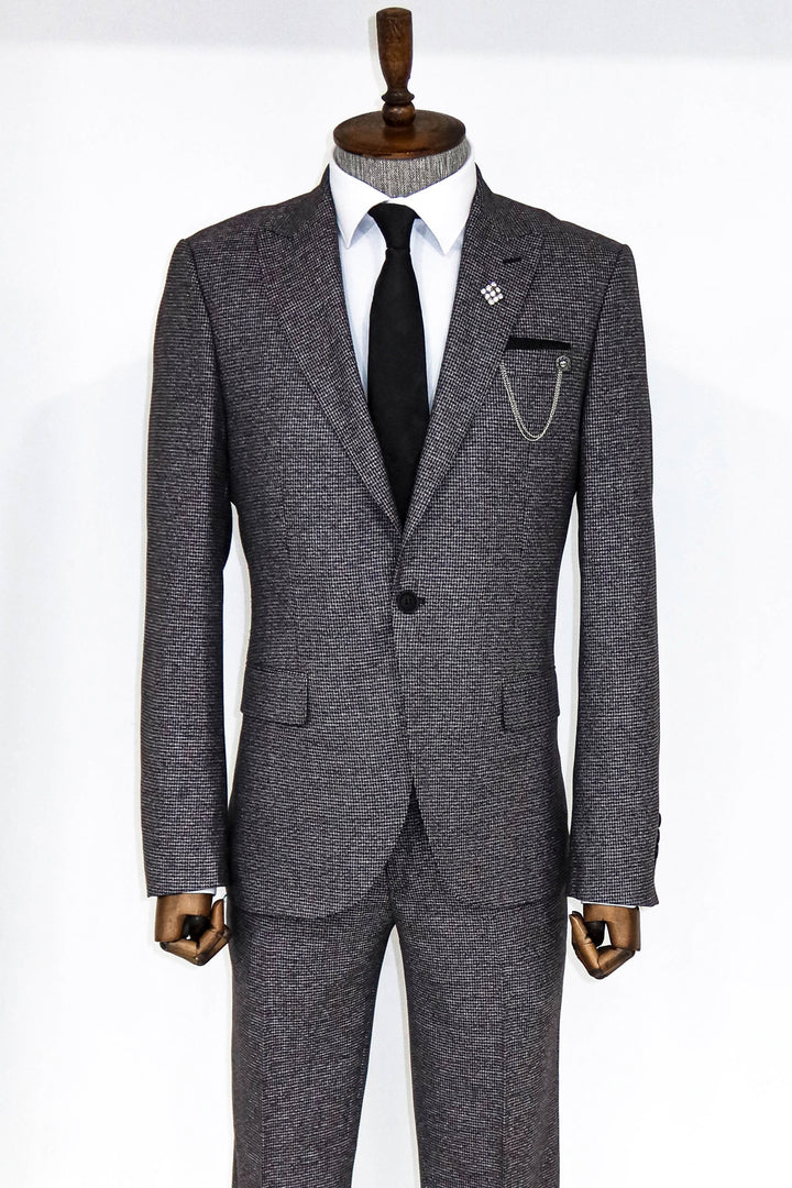 Traje de hombre gris slim fit de 2 piezas con estampado pata de gallo - Wessi