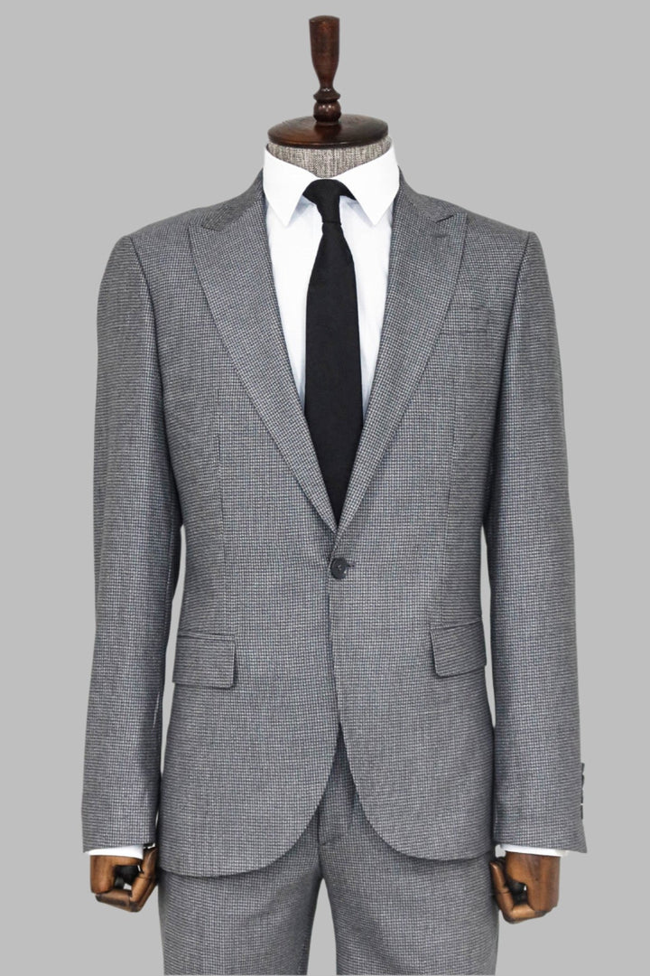 Traje de hombre gris slim fit de 2 piezas con estampado pata de gallo - Wessi