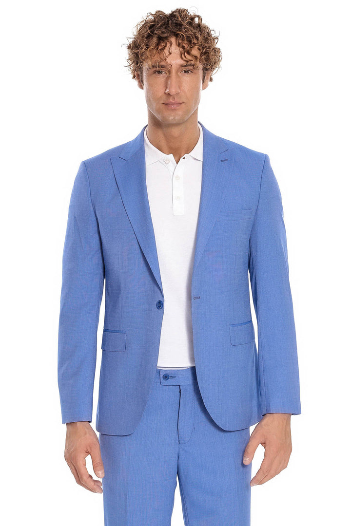 Patterned 2 Piece Slim Fit Light Blue Men Suit - Wessi