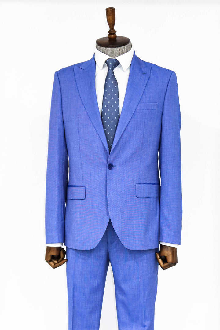 Completo da Uomo Slim Fit a 2 Pezzi con Camicia e Giacca a Righe - Wessi in Blue Chiaro