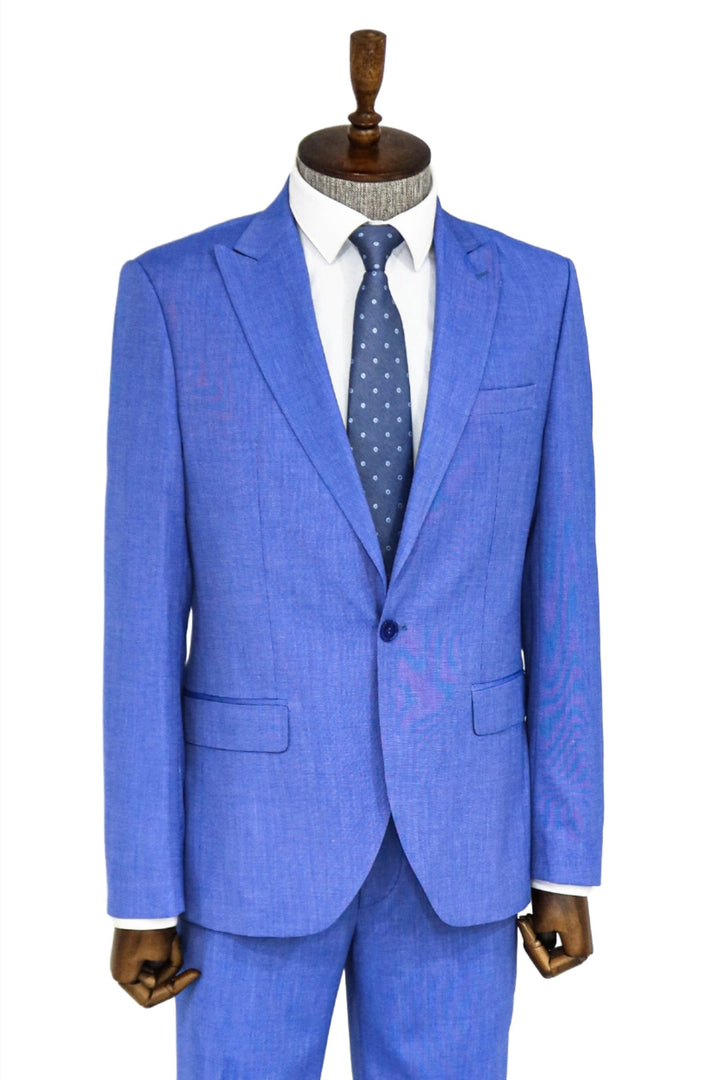 Patterned 2 Piece Slim Fit Light Blue Men Suit and Shirt Combination- Wessi