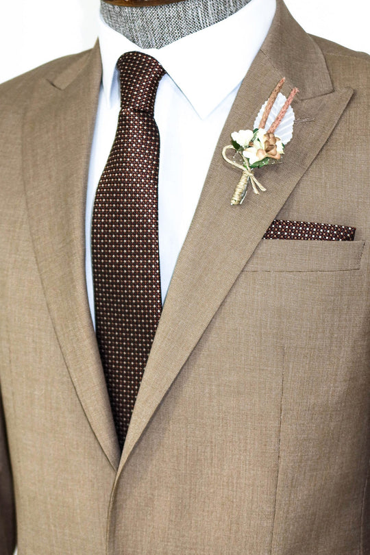 Abito da uomo beige scuro slim fit fantasia in 2 pezzi - Wessi