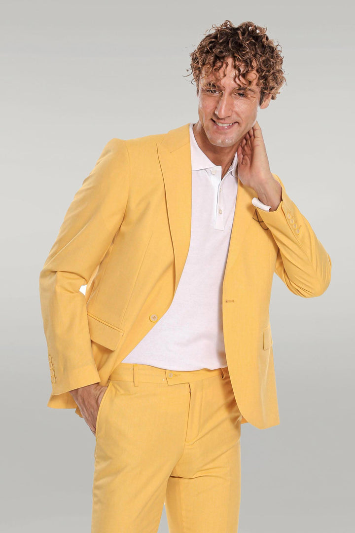 Costume Homme 2 Pièces Coupe Slim Jaune à Motifs - Wessi