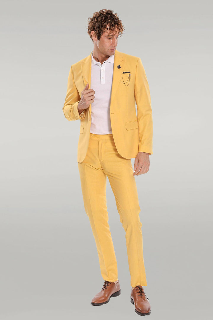 Costume Homme 2 Pièces Coupe Slim Jaune à Motifs - Wessi