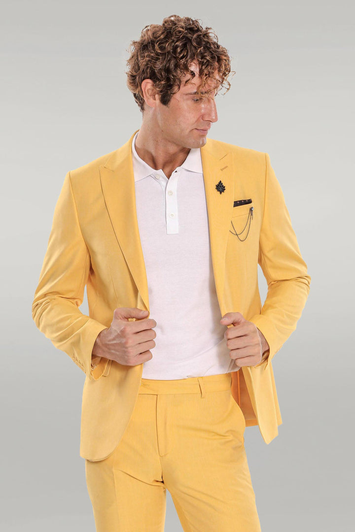 Costume Homme 2 Pièces Coupe Slim Jaune à Motifs - Wessi