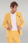 2 Piece Patterned Slim Fit Yellow Men Suit - Wessi