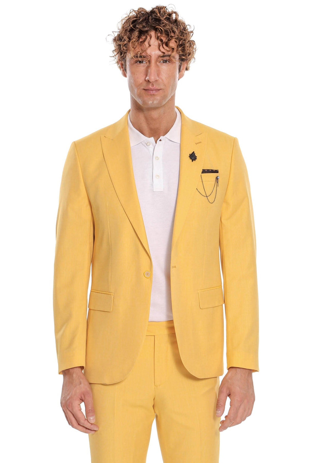 Costume Homme 2 Pièces Coupe Slim Jaune à Motifs - Wessi