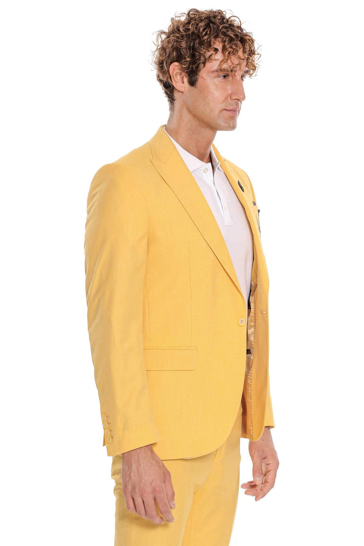 Costume Homme 2 Pièces Coupe Slim Jaune à Motifs - Wessi