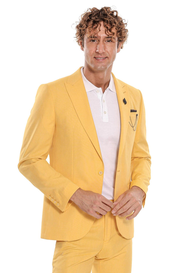 Costume Homme 2 Pièces Coupe Slim Jaune à Motifs - Wessi