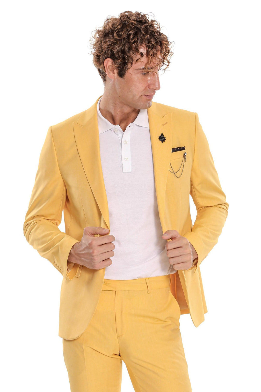 Costume Homme 2 Pièces Coupe Slim Jaune à Motifs - Wessi
