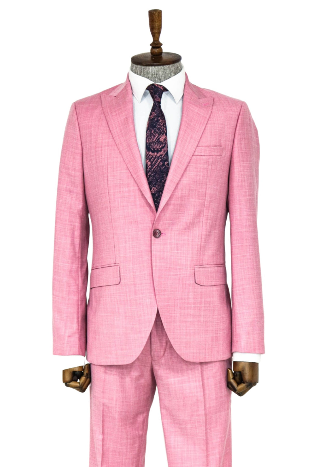 Patterned 2 Piece Slim Fit Pink Men Suit and Shirt Combination - Wessi