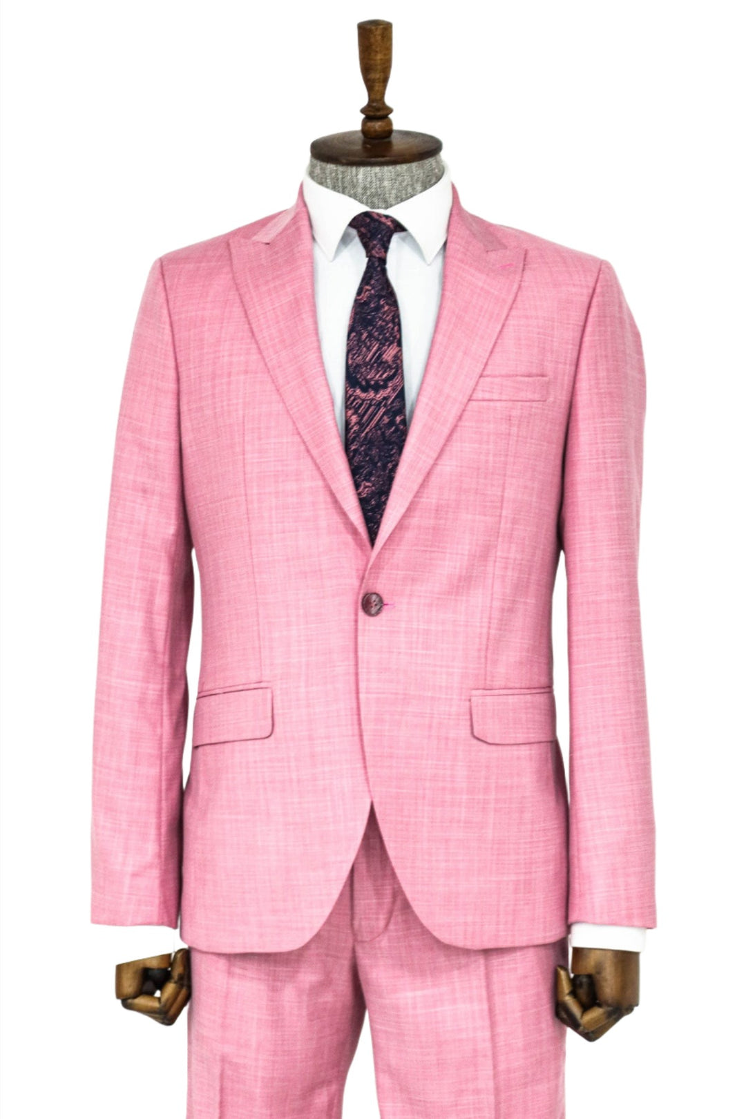 Patterned 2 Piece Slim Fit Pink Men Suit and Shirt Combination - Wessi