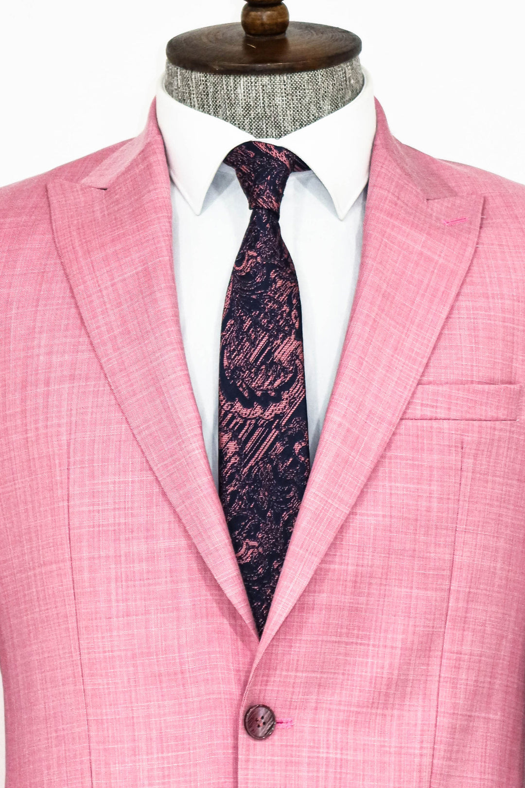Patterned 2 Piece Slim Fit Pink Men Suit and Shirt Combination - Wessi