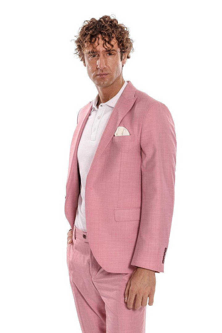 Patterned 2 Piece Slim Fit Pink Men Suit - Wessi