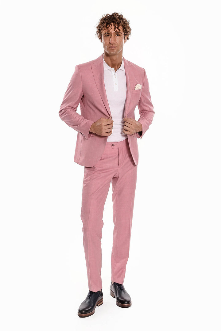 Patterned 2 Piece Slim Fit Pink Men Suit - Wessi