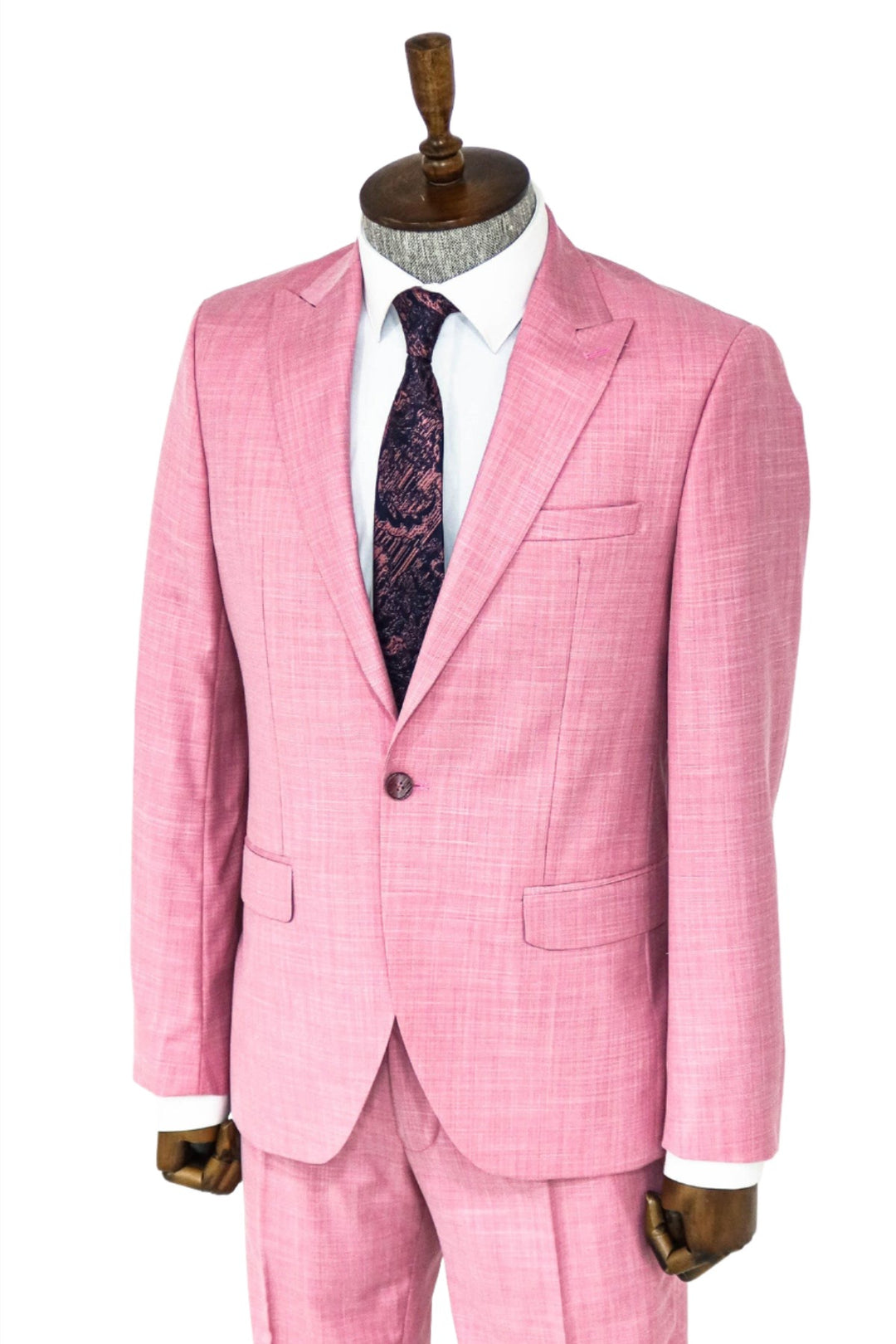 Patterned 2 Piece Slim Fit Pink Men Suit and Shirt Combination - Wessi