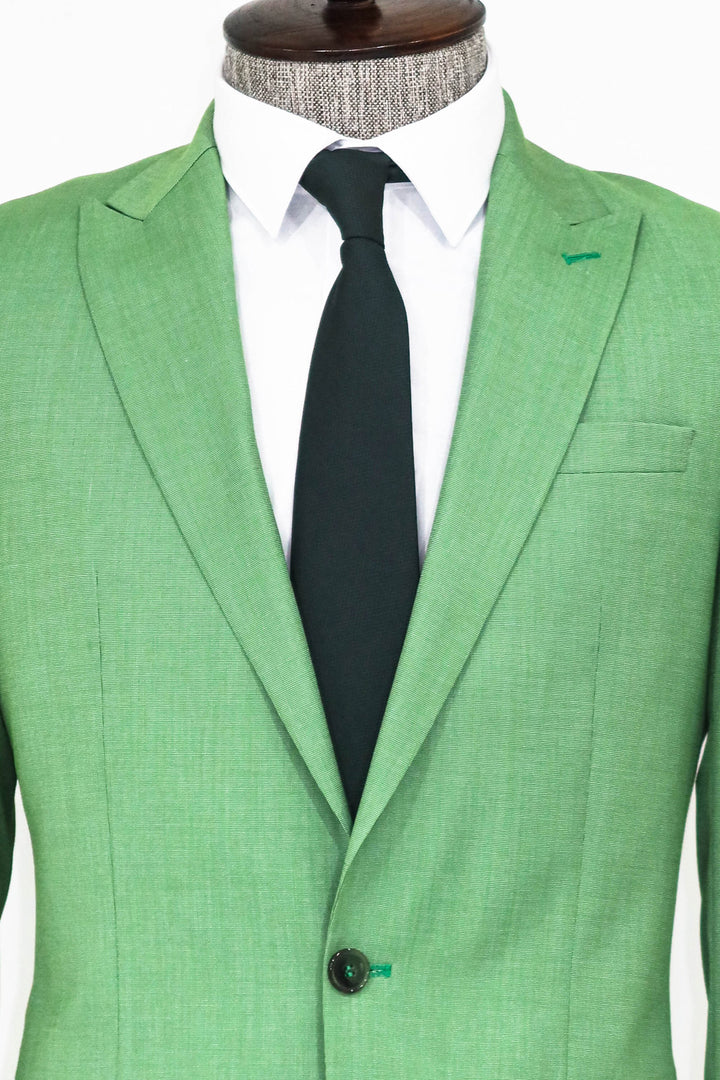 2 Piece Patterned Slim Fit Green Men Suit and Shirt Combination - Wessi