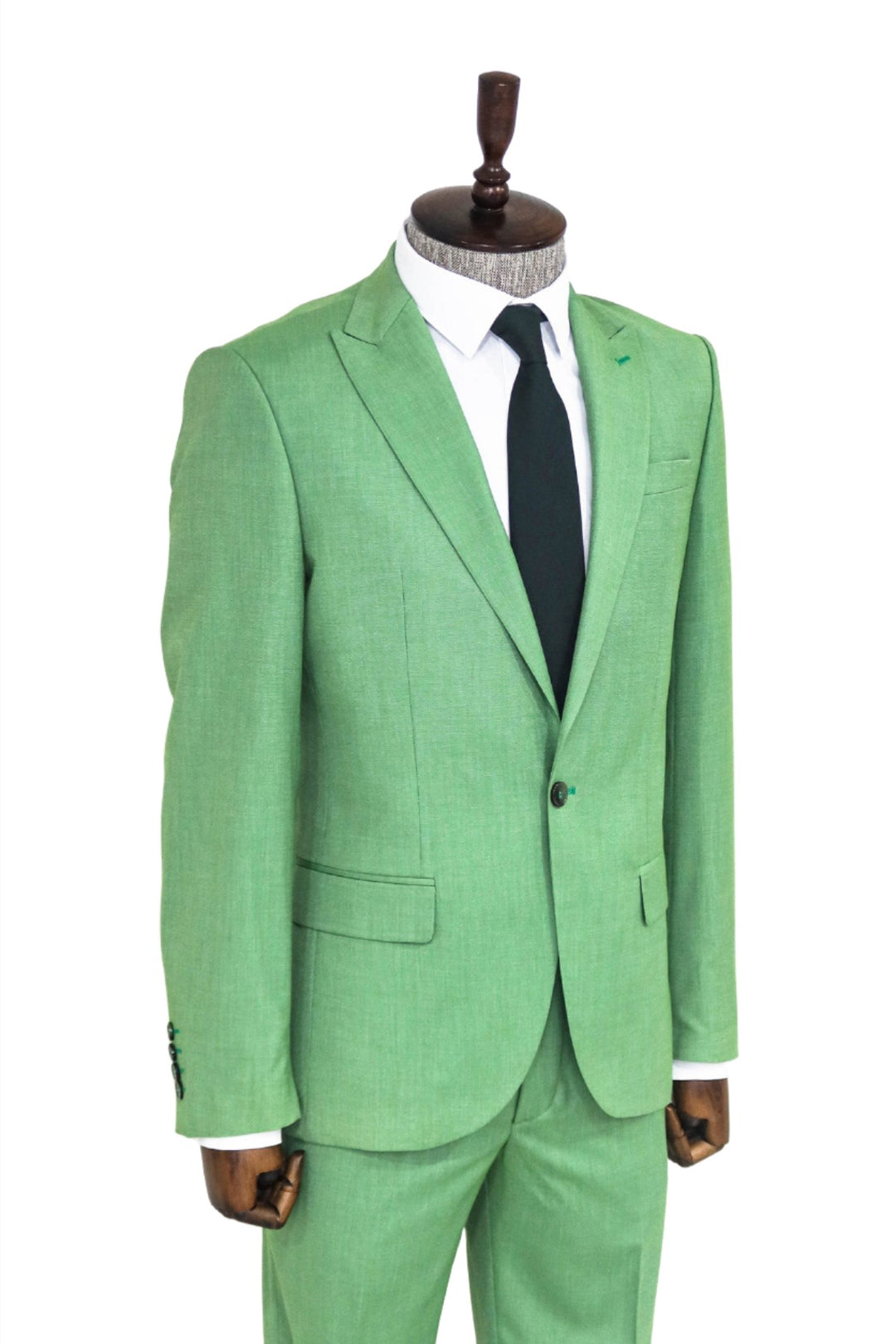 2 Piece Patterned Slim Fit Green Men Suit and Shirt Combination - Wessi