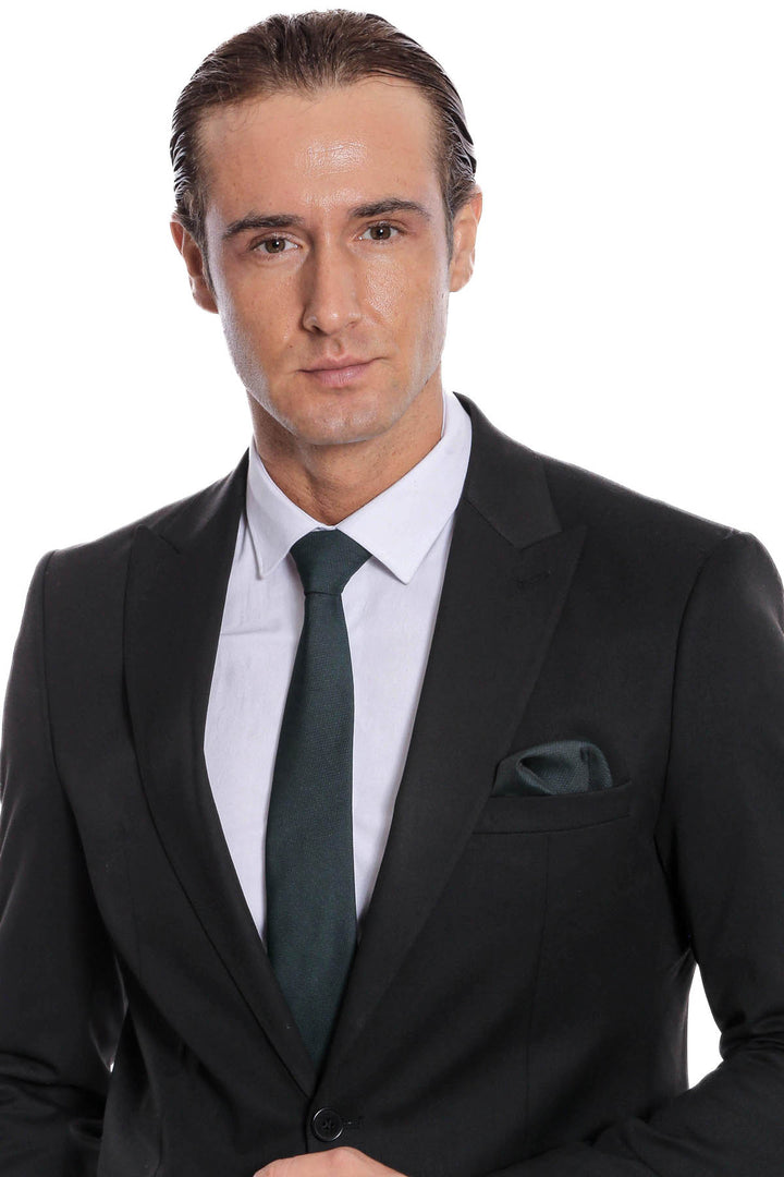 Plain 2 Piece Slim Fit Black Men Suit - Wessi