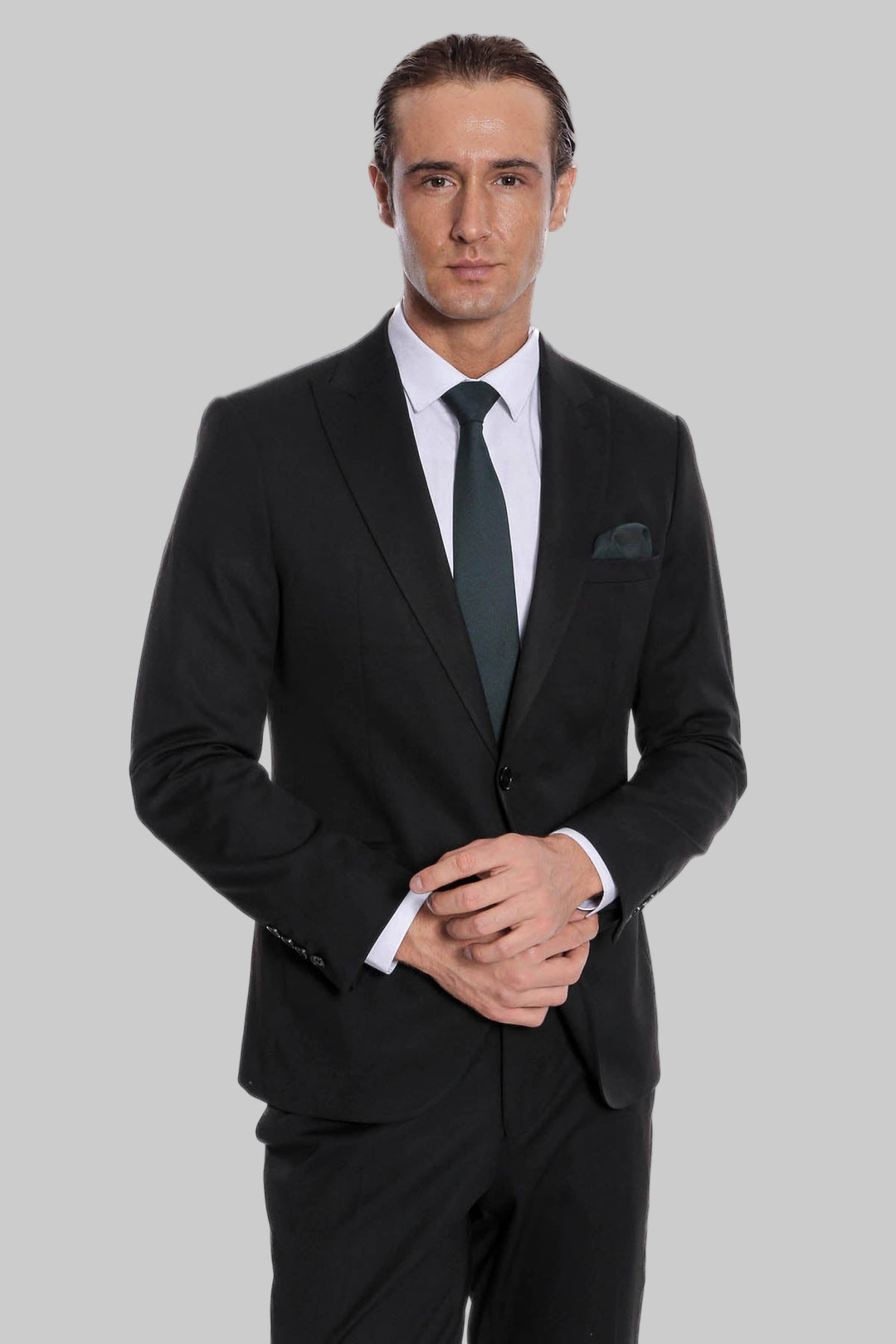 Plain 2 Piece Slim Fit Black Men Suit - Wessi