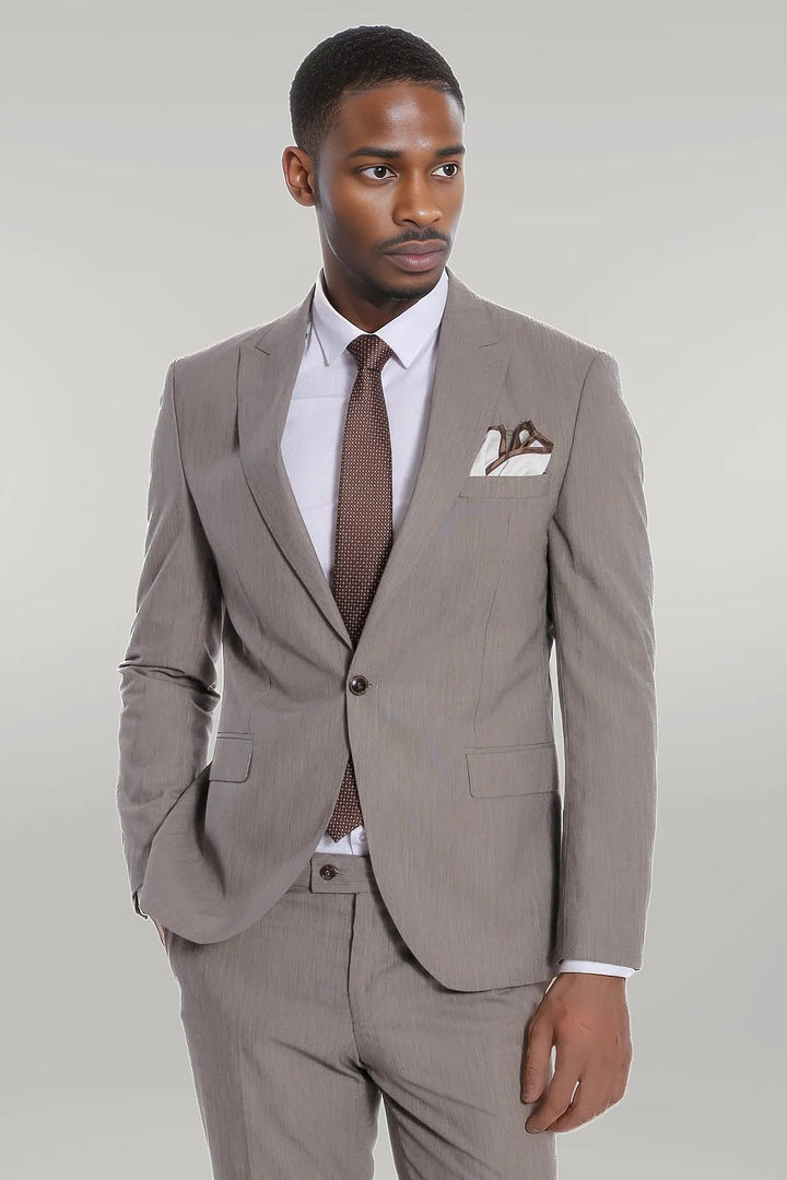 Plain 2 Piece Slim Fit Dark Grey Men Suit - Wessi