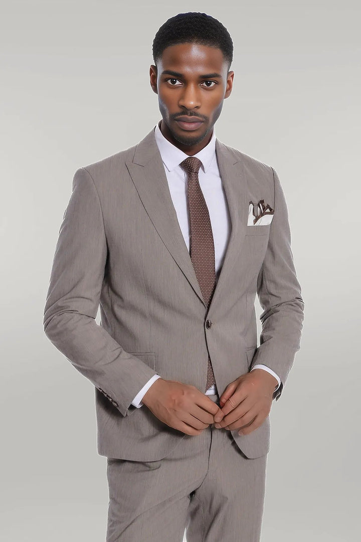 Plain 2 Piece Slim Fit Dark Grey Men Suit - Wessi