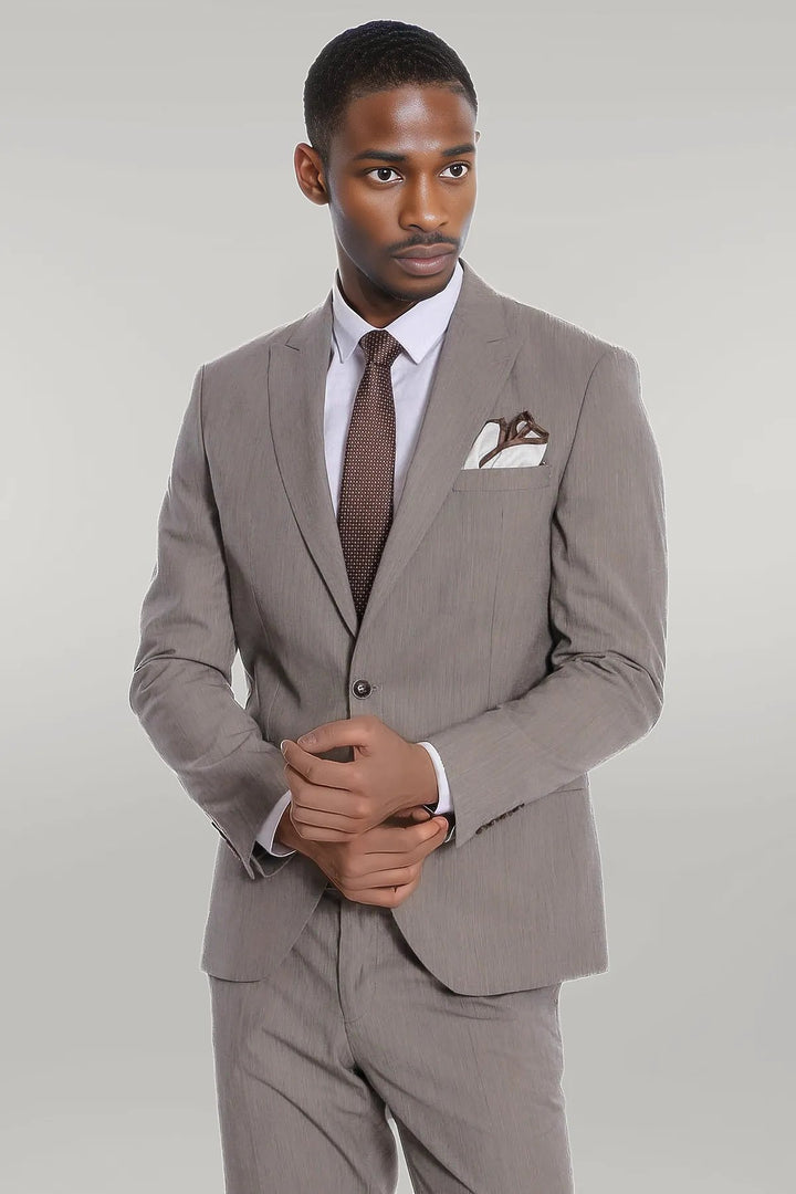 Plain 2 Piece Slim Fit Dark Grey Men Suit - Wessi