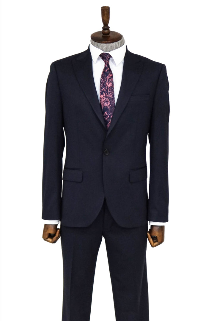 Plain 2 Piece Slim Fit Dark Blue Men Suit and Shirt Combination- Wessi