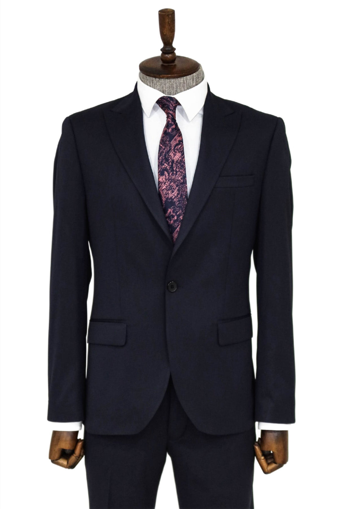 Plain 2 Piece Slim Fit Dark Blue Men Suit and Shirt Combination- Wessi