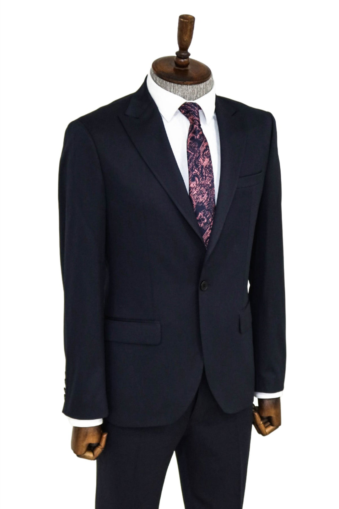 Plain 2 Piece Slim Fit Dark Blue Men Suit and Shirt Combination- Wessi