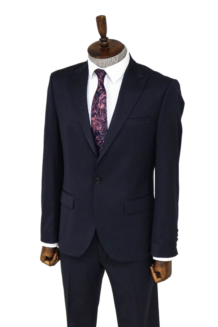 Plain 2 Piece Slim Fit Dark Blue Men Suit and Shirt Combination- Wessi