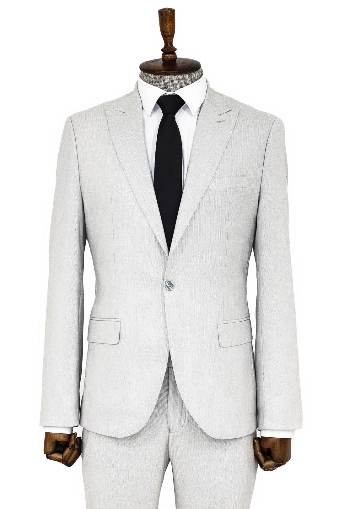 Plain 2 Piece Slim Fit Light Grey Men Suit - Wessi