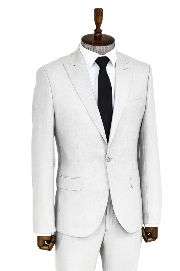 Plain 2 Piece Slim Fit Light Grey Men Suit - Wessi