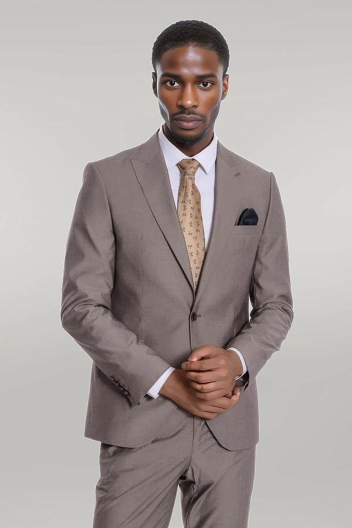 Costume Homme 2 Pièces Uni Slim Fit Marron Clair - Wessi