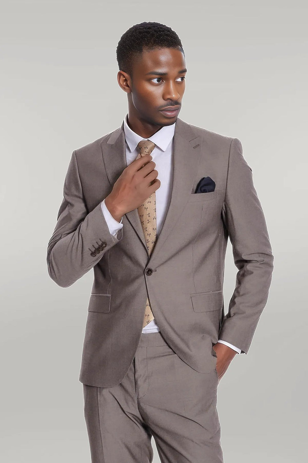 Costume Homme 2 Pièces Uni Slim Fit Marron Clair - Wessi