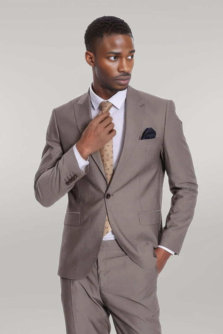 Plain 2 Piece Slim Fit Light Brown Men Suit - Wessi