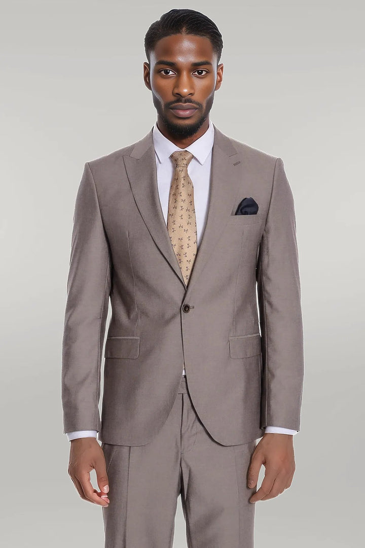 Plain 2 Piece Slim Fit Light Brown Men Suit - Wessi