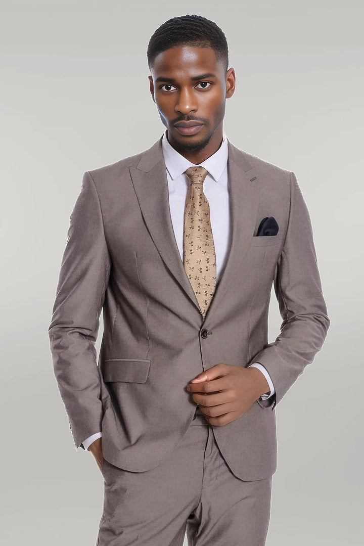 Costume Homme 2 Pièces Uni Slim Fit Marron Clair - Wessi