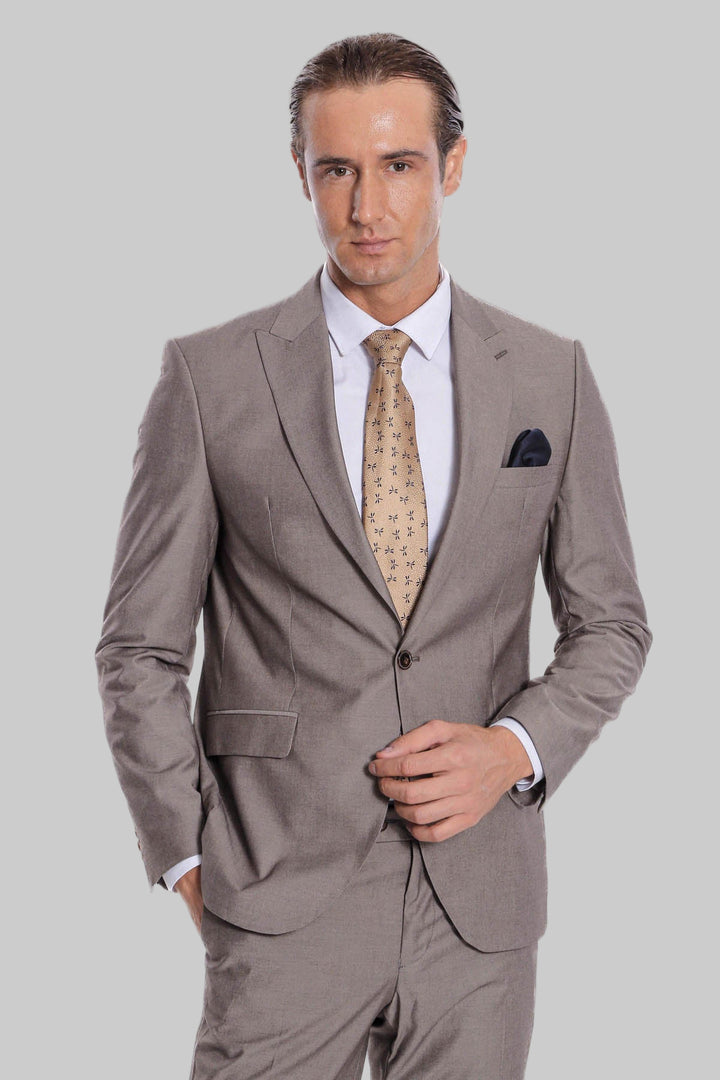 Plain 2 Piece Slim Fit Light Brown Men Suit - Wessi
