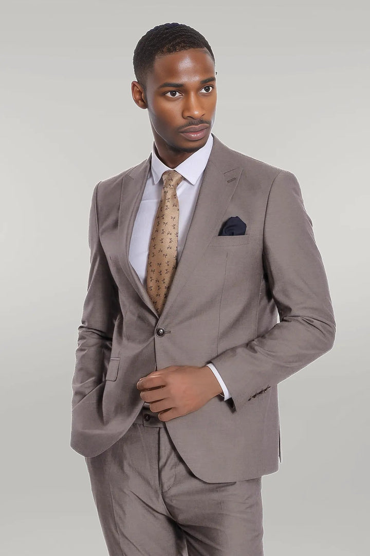 Plain 2 Piece Slim Fit Light Brown Men Suit - Wessi